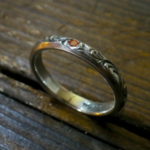 muku round ring [3.5mm/唐草 & orange CZ]