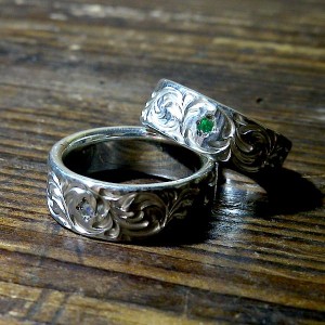 hammer stripe ring [soul texture / emerald&moonstone]